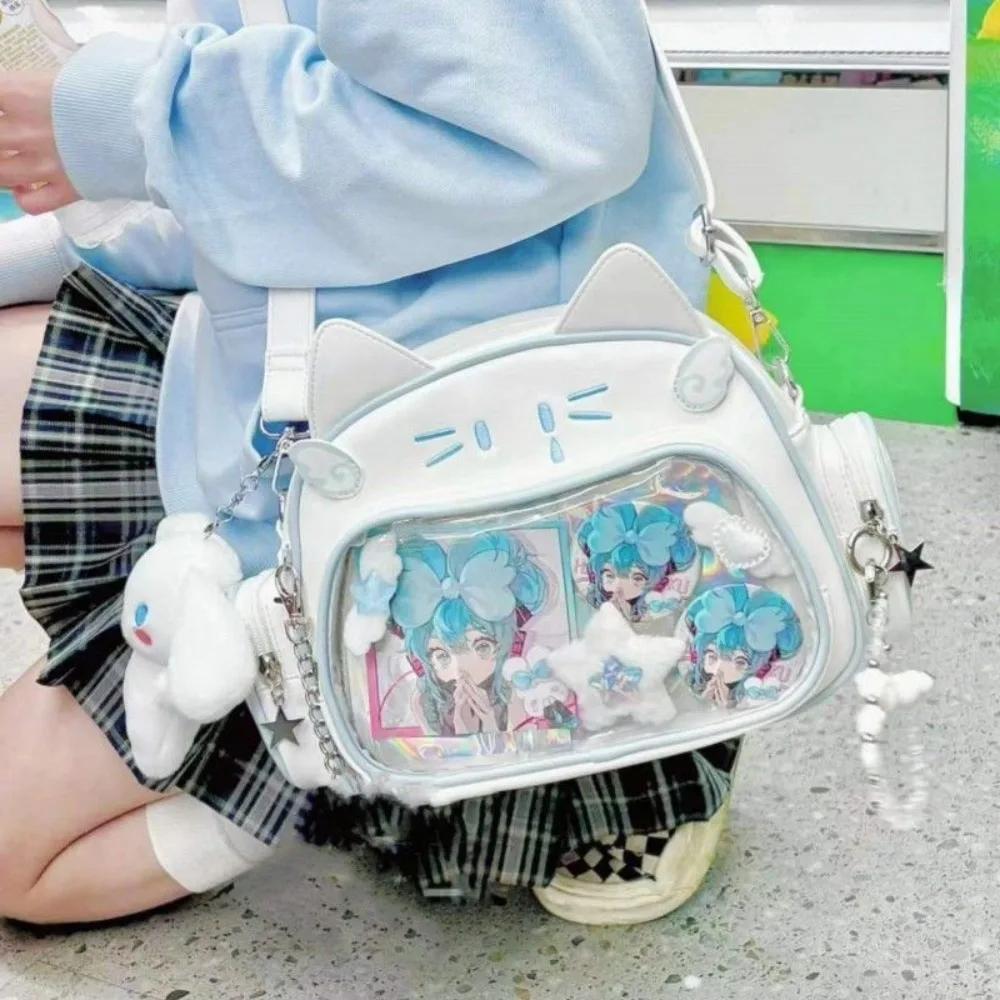 Y2K Koreanisch Kawaii Katze Lolita Tasche Niedliche PU Umhängetasche Mädchen Transparentes Fach Harajuku Umhängetasche Damenmode Rucksäcke