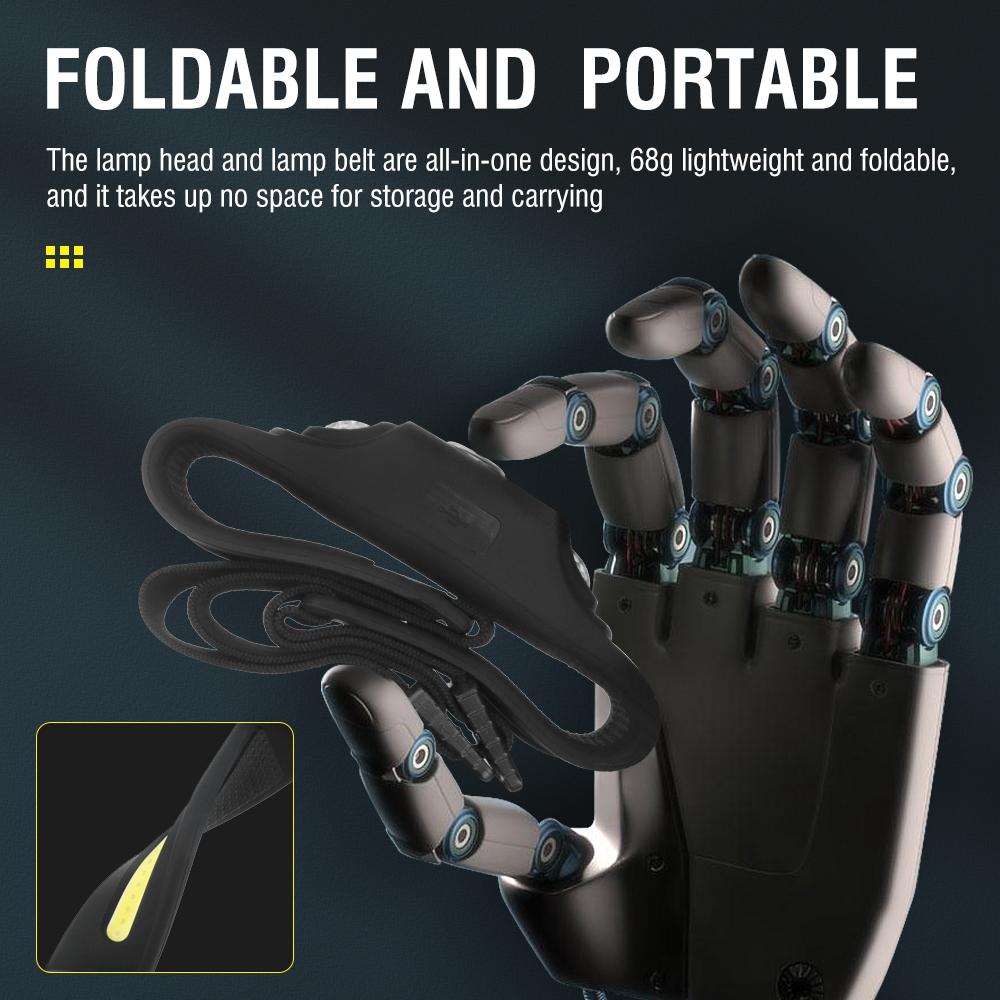 Powerful COB LED Headlamp Induction Headlight Silicone USB-C Rechargeable Head Torch Camping Fishing Lantern