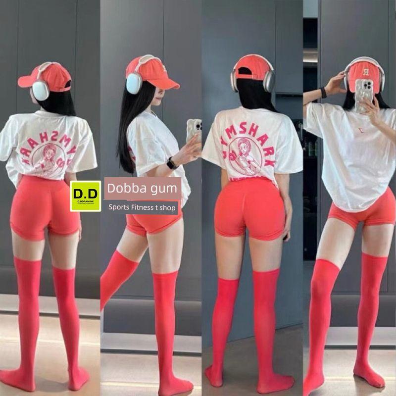 

Summer Thin and All-Matching Sweet Cool Japanese Candy Color Calf Socks Yoga Socks Fitness Socks Athletic Socks Women Watermelon red knee socks