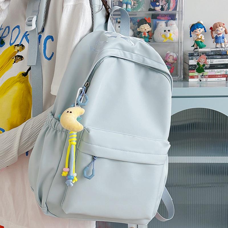 Japanese Simple and Versatile Large-capacity Solid-color Campus Schoolbag Women's New Summer Light Commuter Shoulders