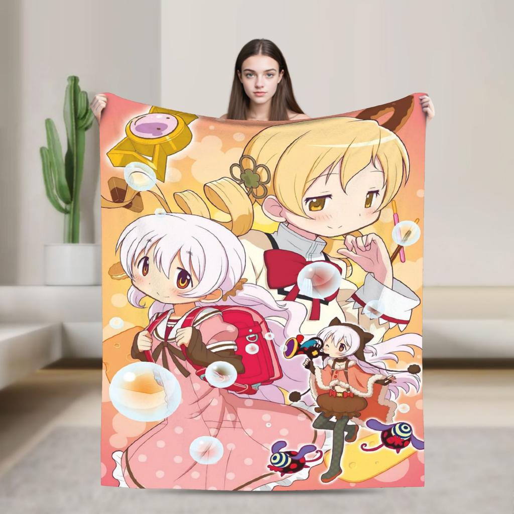 Anime Puella Magi Madoka Magica Flannel Blanket Comic Novelty Throw Blanket for Home 150*125cm Bedspread
