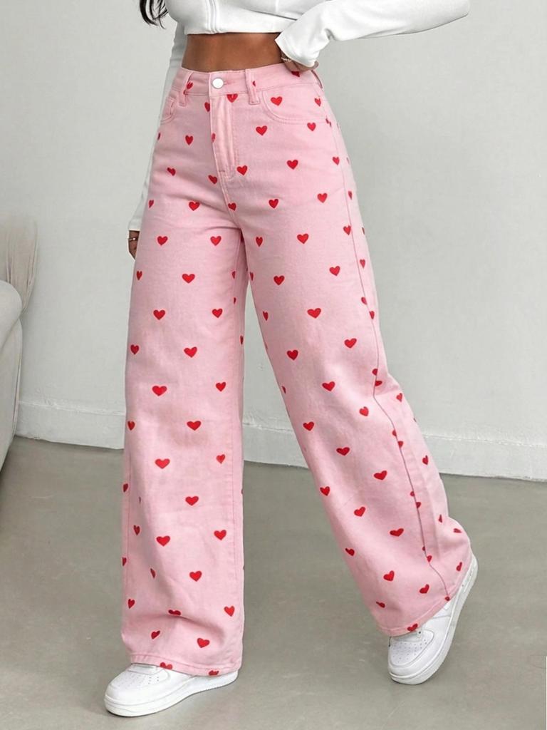 Jean Rose Extensible pour Femme en Forme de Cœur: Options Jambes Étroites et Larges