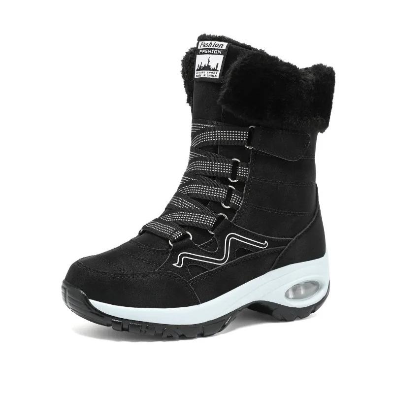 Women High Top Snow Boots Winter Plush Hiking Sneakers Comfort Air Cushion Daily Boots Non-slip Winter Outdoor Walking Boots