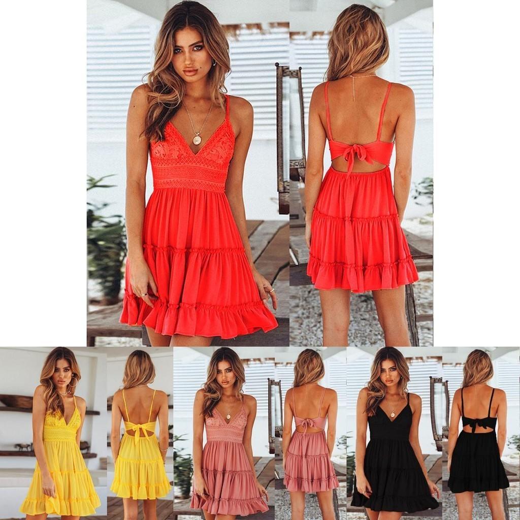 Stylish Women Summer Boho Short Mini Dress For Evening Cocktail And Beach Parties