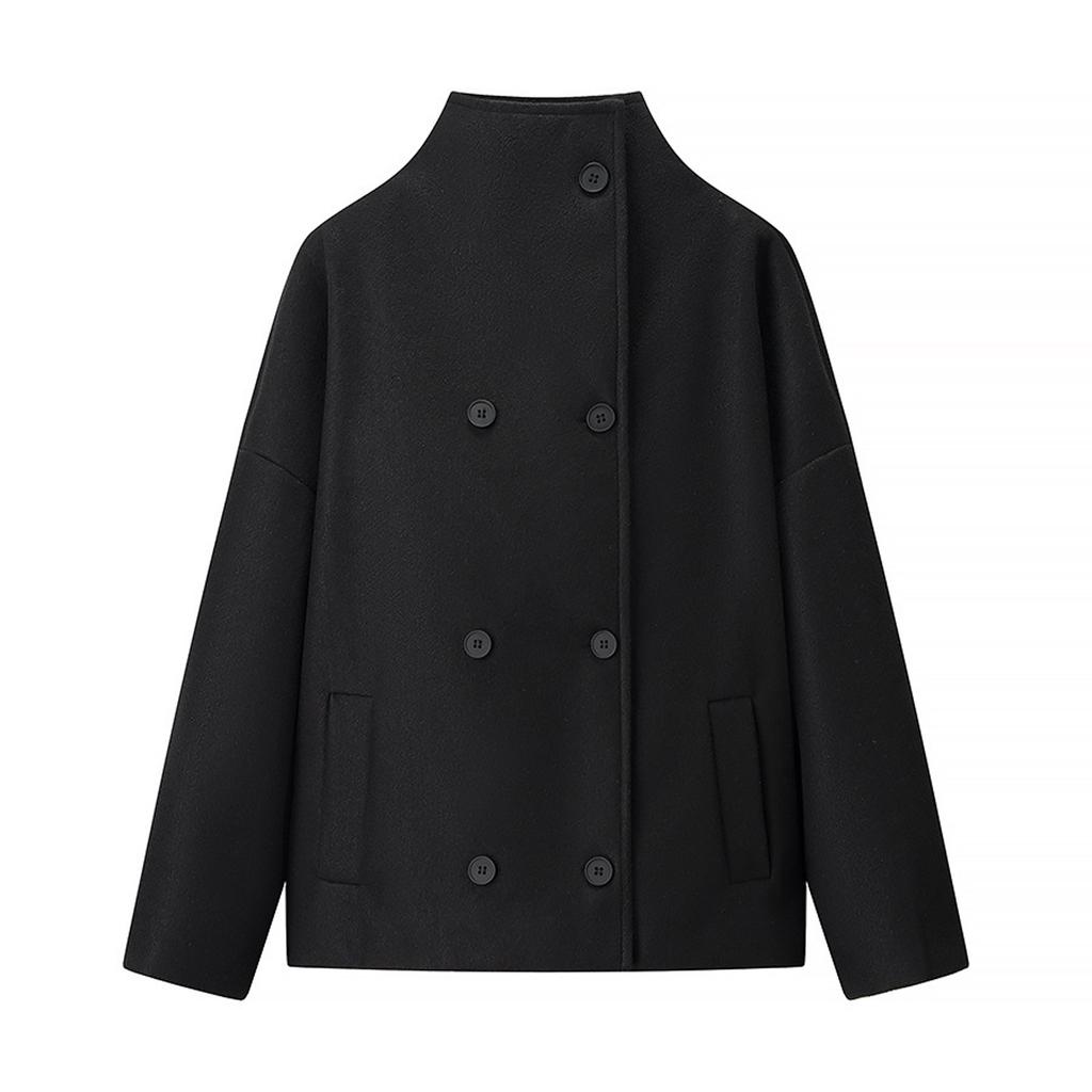 Women's Faux Suede Button Jacket Oversized Gathered Hem Short Length Coat Casual Vintage Outerwear With Pockets