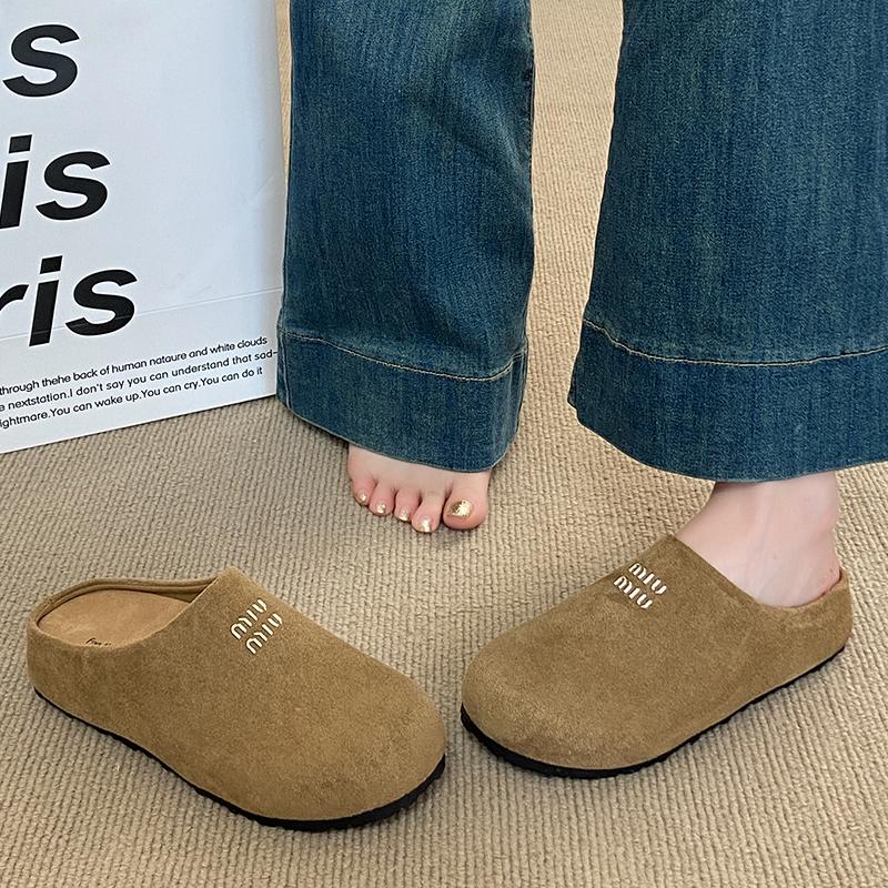 CRLAYDK Women Footbed Comfortable Slip On Mules House Slippers Ladies Suede Leather Backless Casual Outdoor Walking Shoes