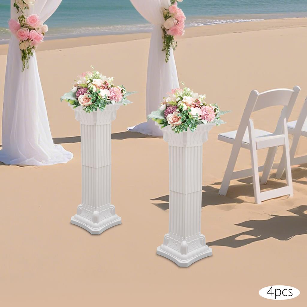 4-Pack Wedding Roman Column Pillars, 30x90cm White Plastic Faux Marble Pillar, Event Party Decoration, Garden Landscaping Prop