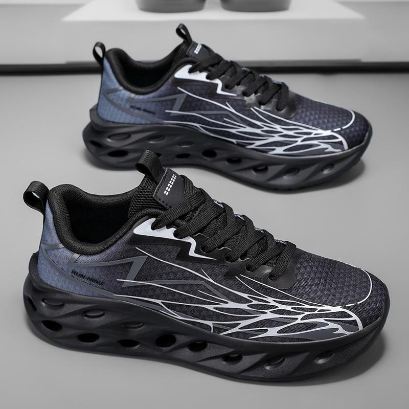 Large size men's shoes, fashionable shock absorption, lightweight and non-slip men's sports shoes, breathable fly-woven men's running shoes