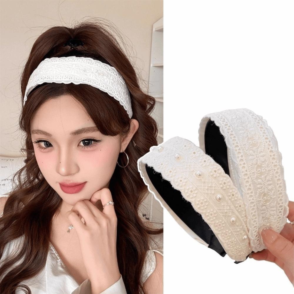 Beige Headband Wide Edge Pearl Hair Band Elegant Hair Hoop Hair Women Accessories