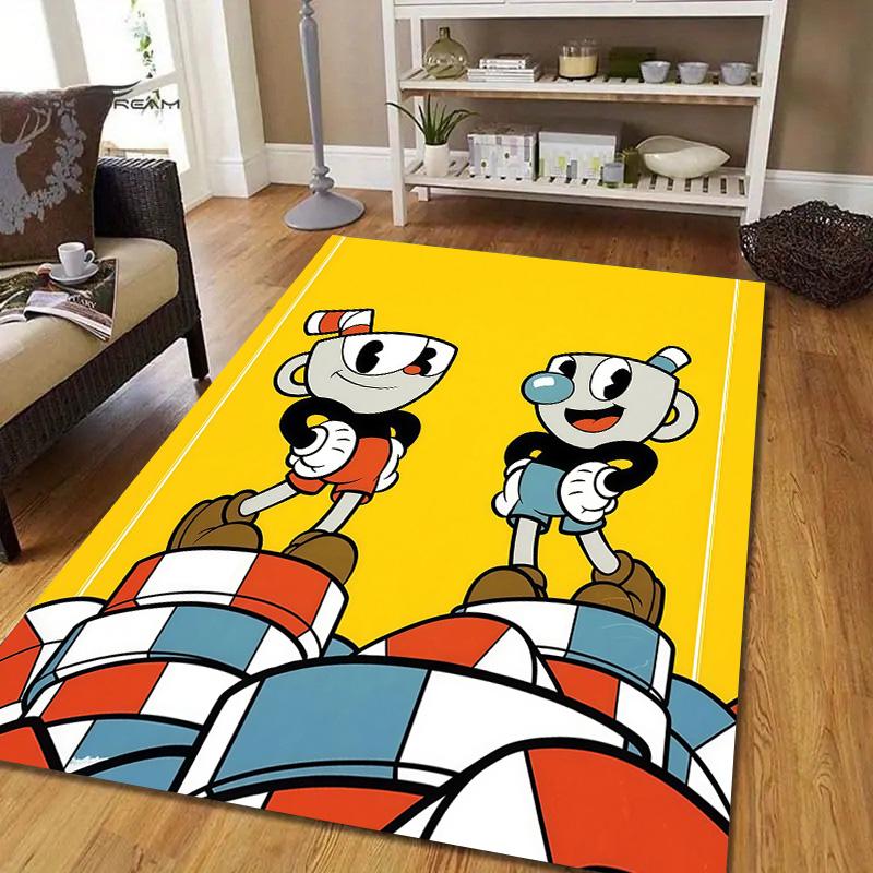 Tappeto Quadrato a Fantasia Flanella di Cuphead & Mugman, Tappeto da Area, Tappeto per Soggiorno Camera da Letto Divano Sala Giochi Decorazione, Tappetino Antiscivolo
