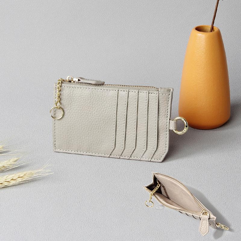 Japanese Style Ultra-Thin Mini Coin Wallet with Zipper and Multi-Card Slots In Genuine Leather