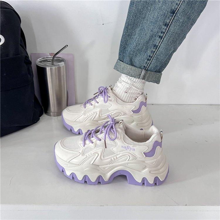 

Large size mesh breathable dad shoes women s 2024 new ins trendy Korean version versatile sports thick-soled heightening running shoes 36 фиолетовый