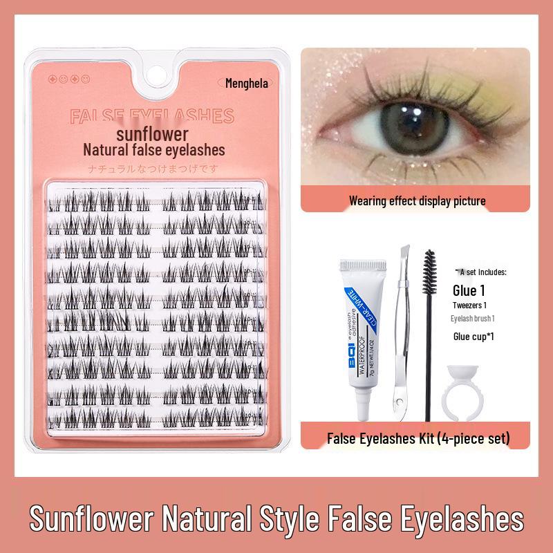 

BQl Pure Desire Sunflower Cluster Eyelashes: Natural Comic, 10 Rows, Fine Stem, Large Capacity.