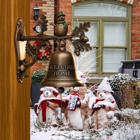 Christmas Welcome Home Bell Wall Mounted Rustic Metal Doorbell Vintage Santa Reindeer Snowman Penguin Hanging Dinner Bell for Front Door Yard