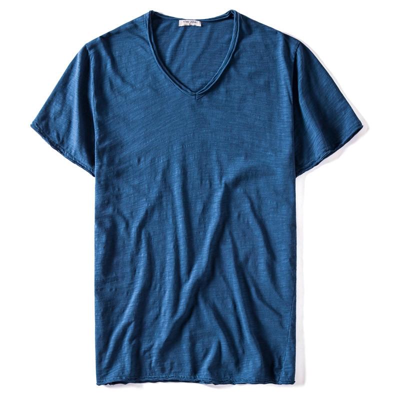 2025 New Summer V-neck T-shirt Men 100% Combed Cotton Solid Short Sleeve T Shirt Men Fitness Undershirt Male Tops Tees