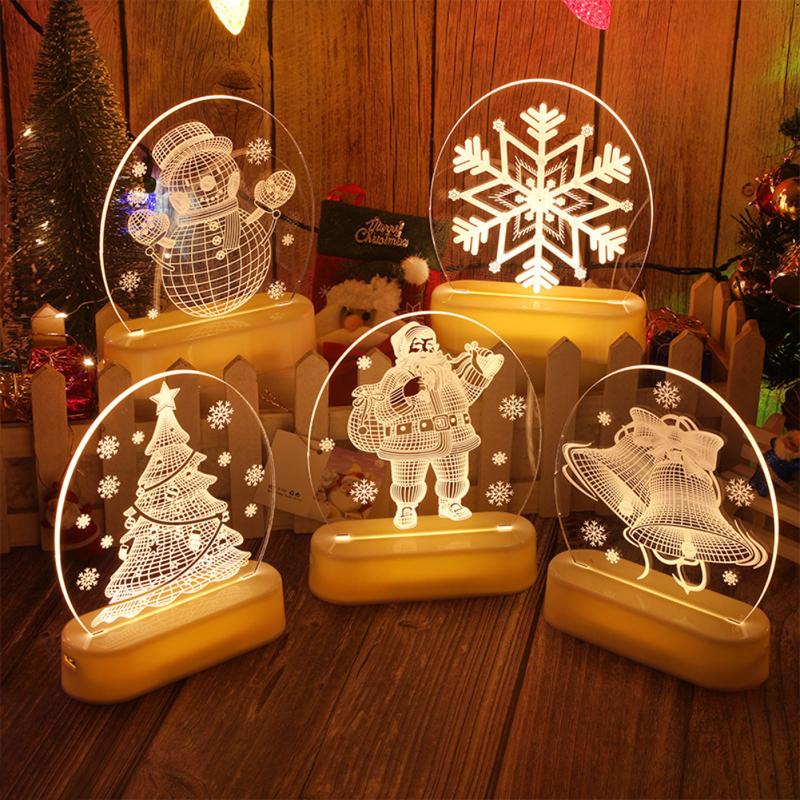 3d Led Christmas Lamp Santa Claus Snowman Bells Ornament Night Lights Christmas Holiday Gifts For