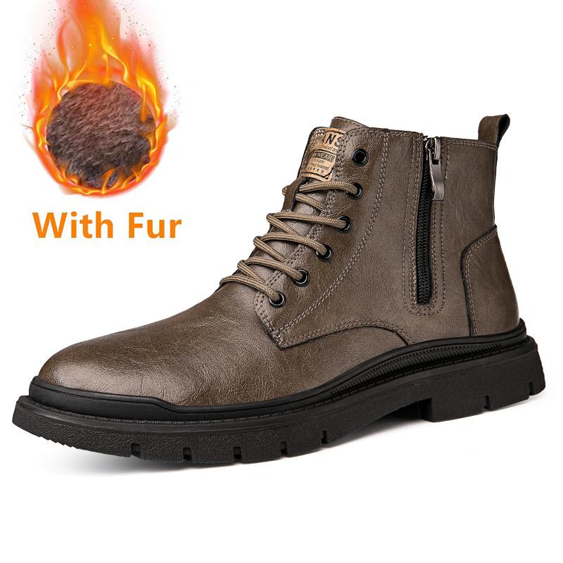

Зимняя обувь для мужчин Шерстяные плюшевые ботильоны из натуральной кожи Высокие мужские ботинки для снега Высококачественные мужские теплые плюшевые ботинки с мехом Базовые ботинки 45