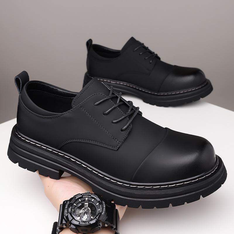 Neue Designer-Spitzen-Retro-Lederschuhe für Herren mit großer Spitze, Modische Freizeit-Plateauschuhe, Männlich, Schwarz, Britischer Stil, Arbeitsschuh, Mann