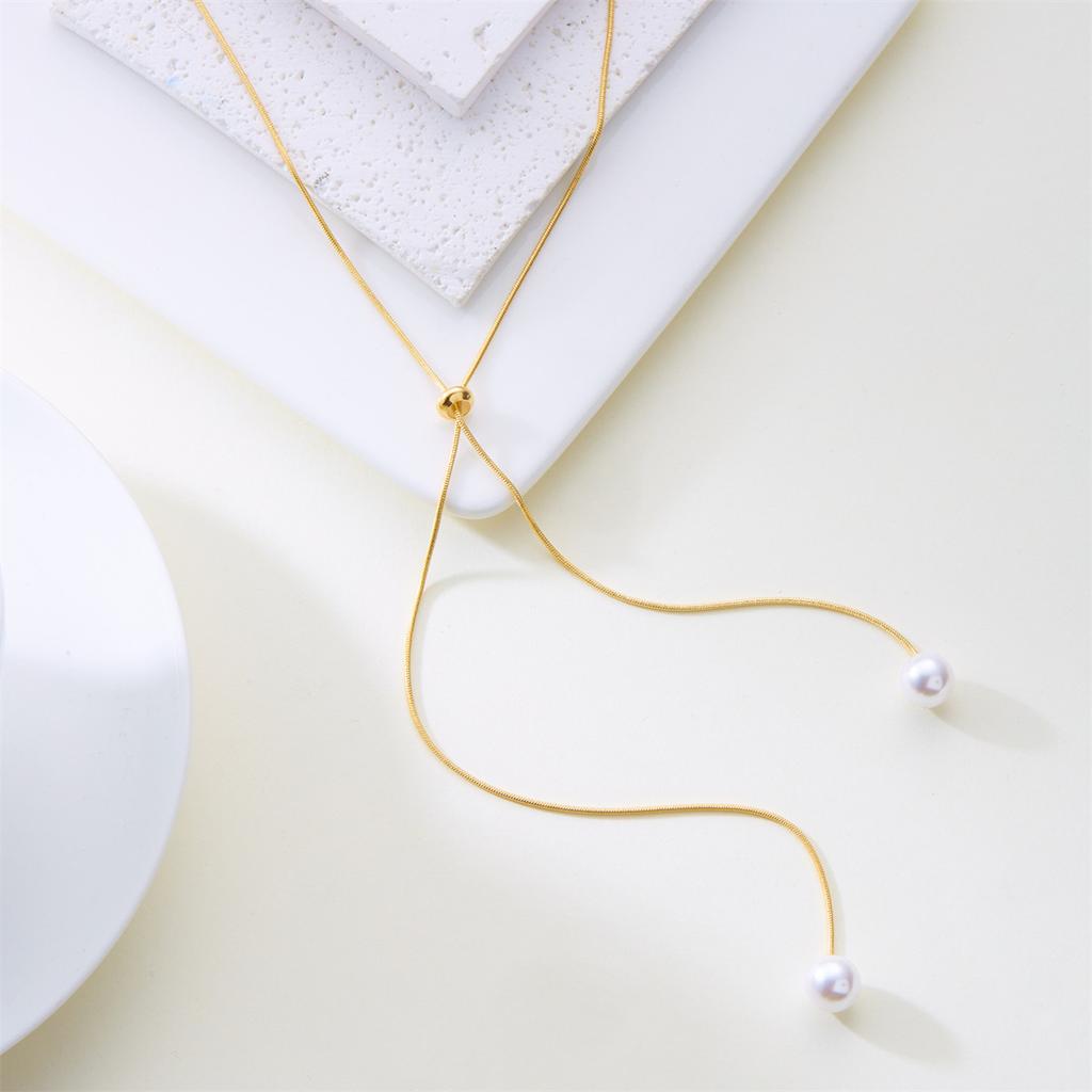Adjustable Chain Necklace with Simple Faux Pearl Pendant Female Long Sweater Fashion Jewelry Gift Ornament