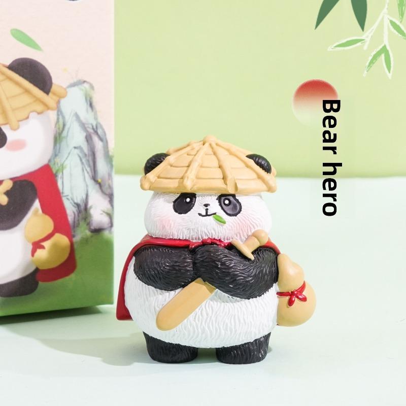 Adorable Resin Wood Carving Panda Figurine. Creative and Exquisite Panda Decorative Item for The Desktop. Cultural and Creative Product.