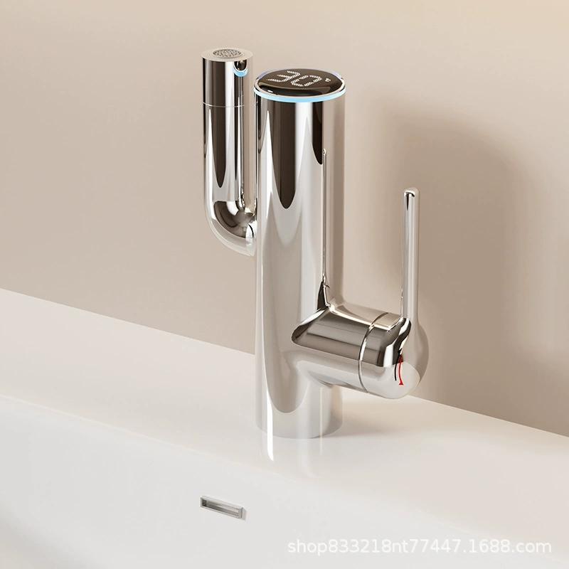 Creative Green Cactus Digital Display Bathroom Faucet Deck-mounted Multi-functional Hot Cold Mixed Washbasin Faucet