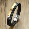 Vnox Personalize Engrave Name Men Multi-Layer Black Leather Wrap Bracelets Custom BFF Family Love Gifts Jewelry