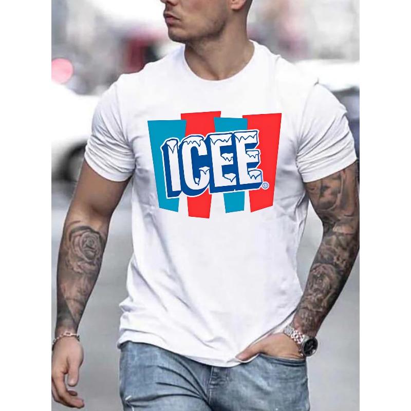 

European Size Men Summer Short Sleeve T-Shirt with Letter Print - Casual Round Neck Breathable Top, Regular Fit for Hot Weather, Machine Washable S