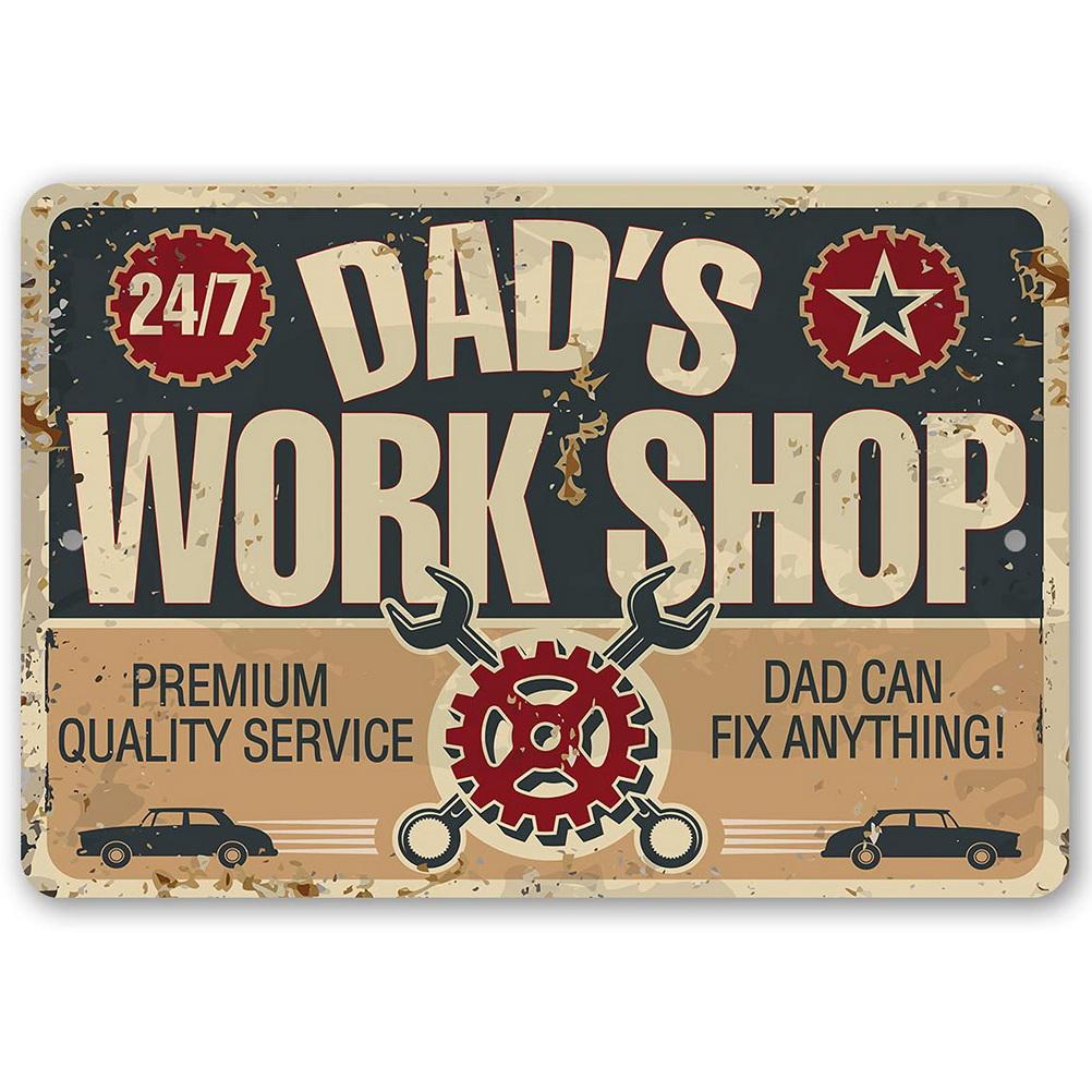 Dad's Garage Workshop Repair Shop 24 Hours Service Vintage Metal Tin Signs Retro Iron Picture Bar Cafe Garage Gym Pub Decor