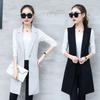Women's Korean-Style Mid-Length Blazer Vest for Spring/Fall Slim-Fit Sleeveless Cardigan Jacket