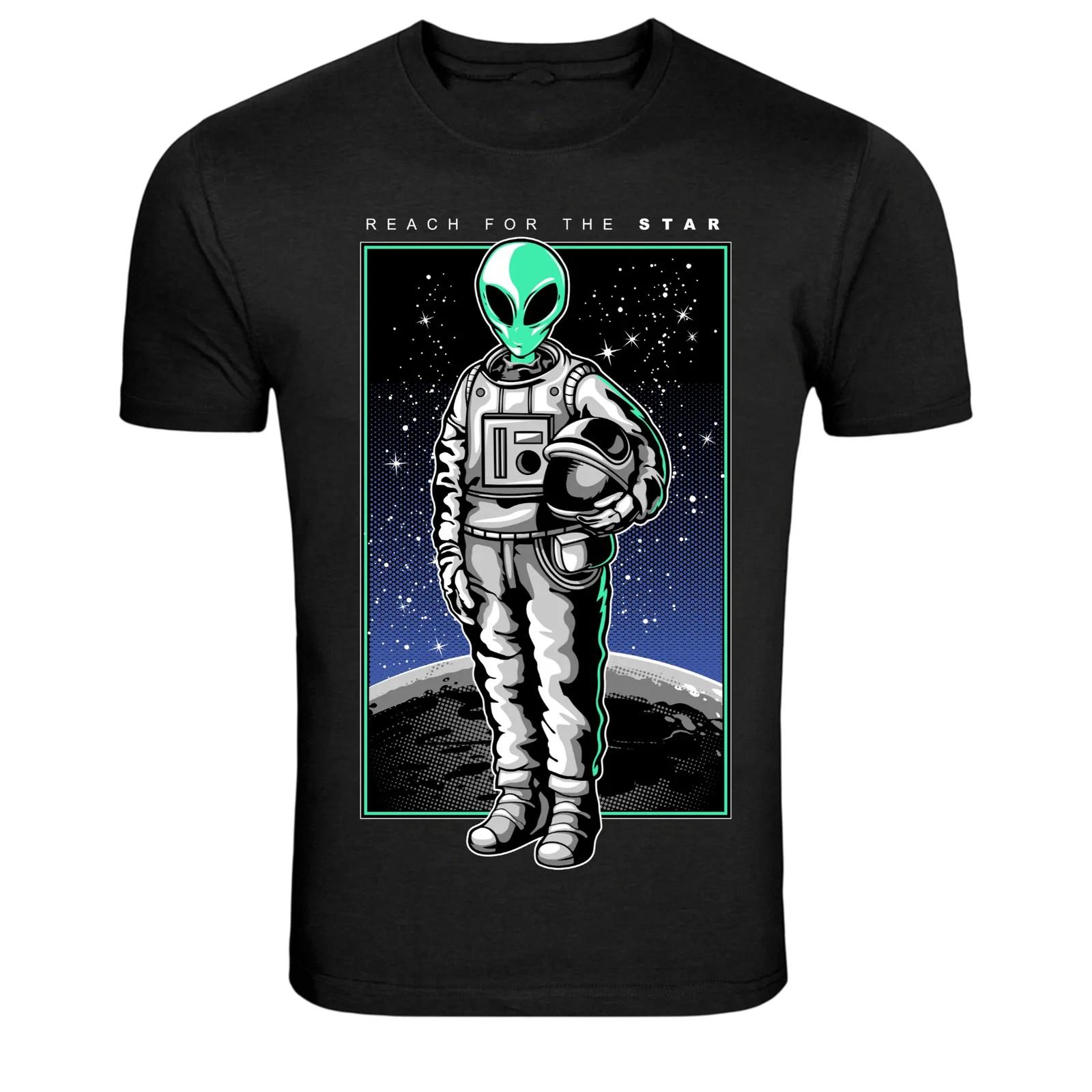 Alien Astronaut Reach For The Star Space Graphic T-Shirt 3XL