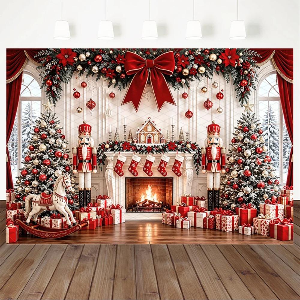 Christmas Fireplace Gift House Themed Banner Background Children's Birthday Party Home Decoration Photography Background Cloth