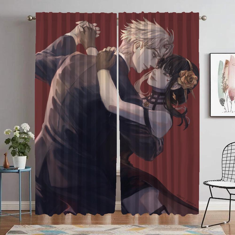 Spy X Family Curtains Child Room Tulle for Bedroom Living Room Curtain Home Interior Curtains 2 Pieces Shades Partition Kitchen