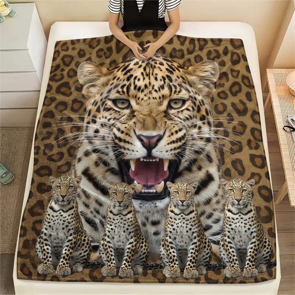 1Pc Leopard Lion Print Flannel Blanket, High Quality Comfortable for All Seasons, Home Decor, Warmth and Comfort, Perfect for Gifts
