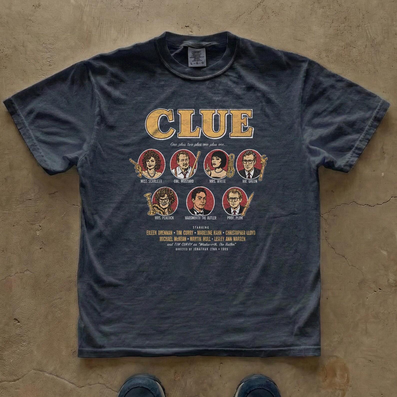Clue 1985 Suspects & Weapons Graphic T-Shirt | Vintage Board Game Retro Print 4XL