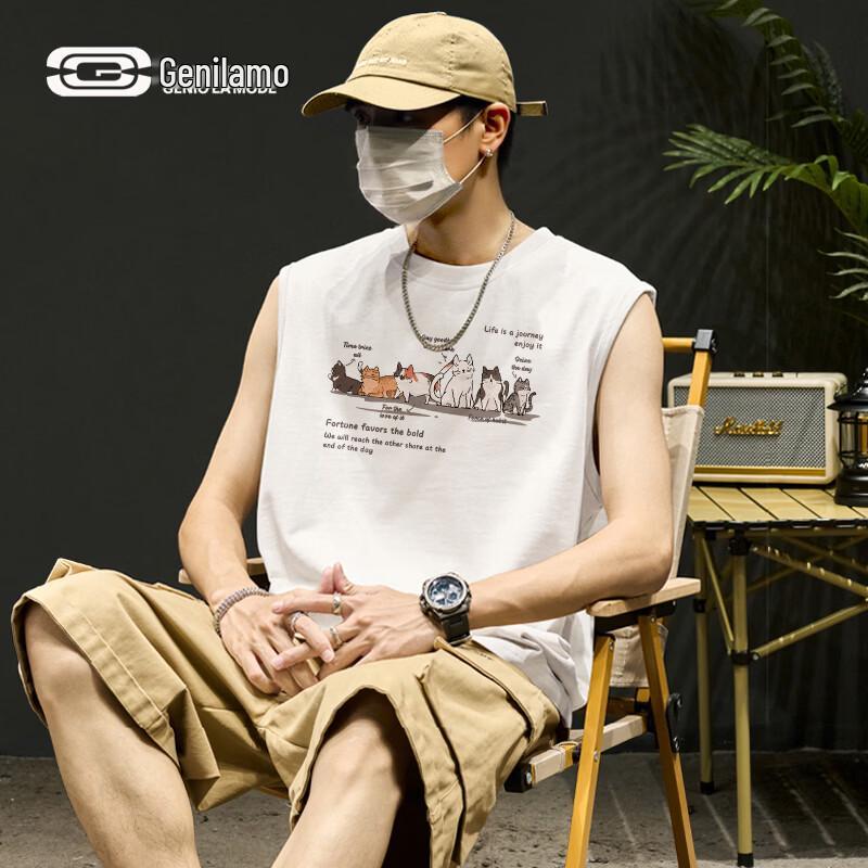 GENIOLAMODE Men s Trendy Casual Sleeveless Cotton T-Shirt L