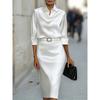 New in summer, waist and thin satin high-end long-sleeved dress for women