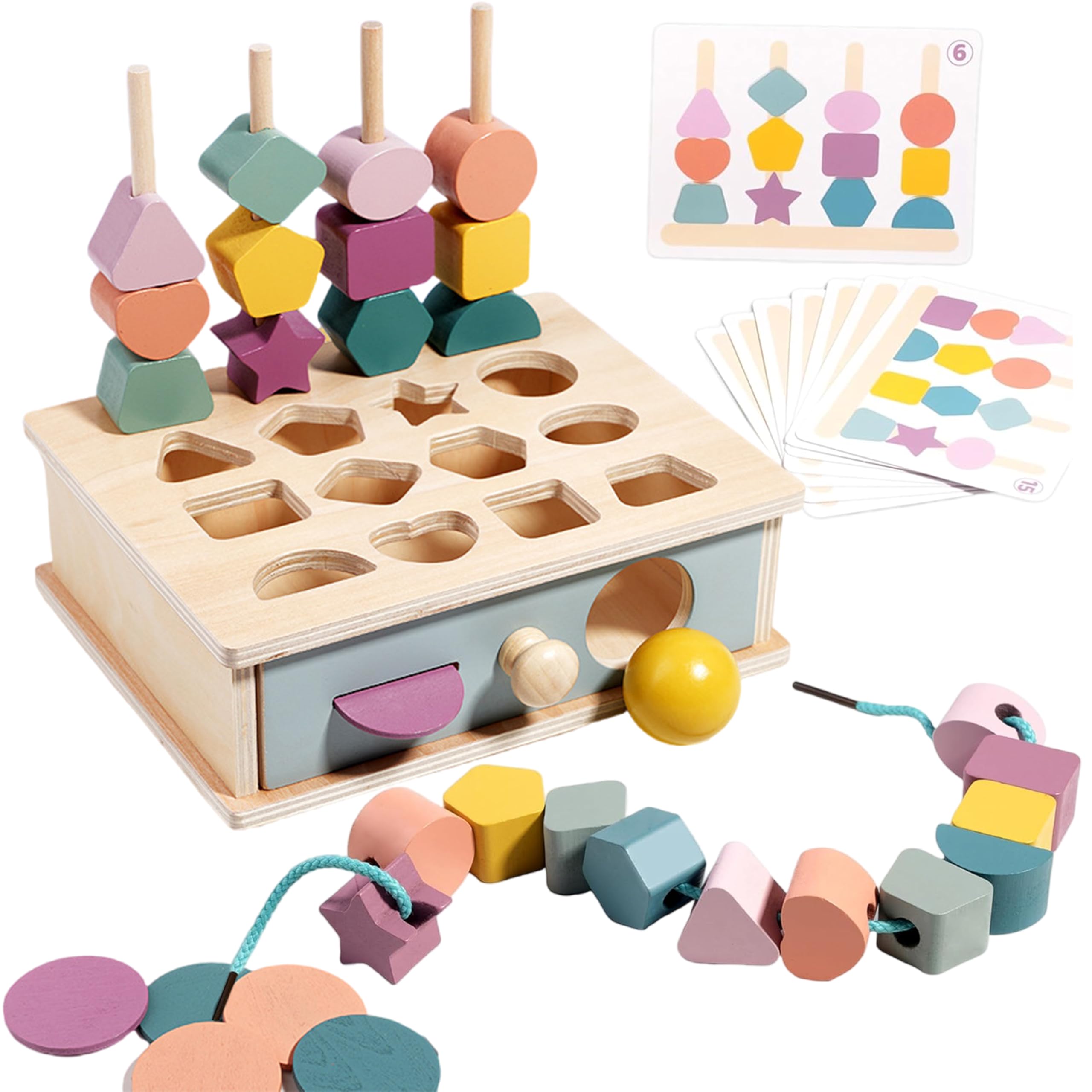 

Shinse Montessori Educational Toy, Threading Toy, Stick Game, Matching Puzzle, Threading, for Toddlers Ages 2, 3, and 4, Dexterity Training, Shape