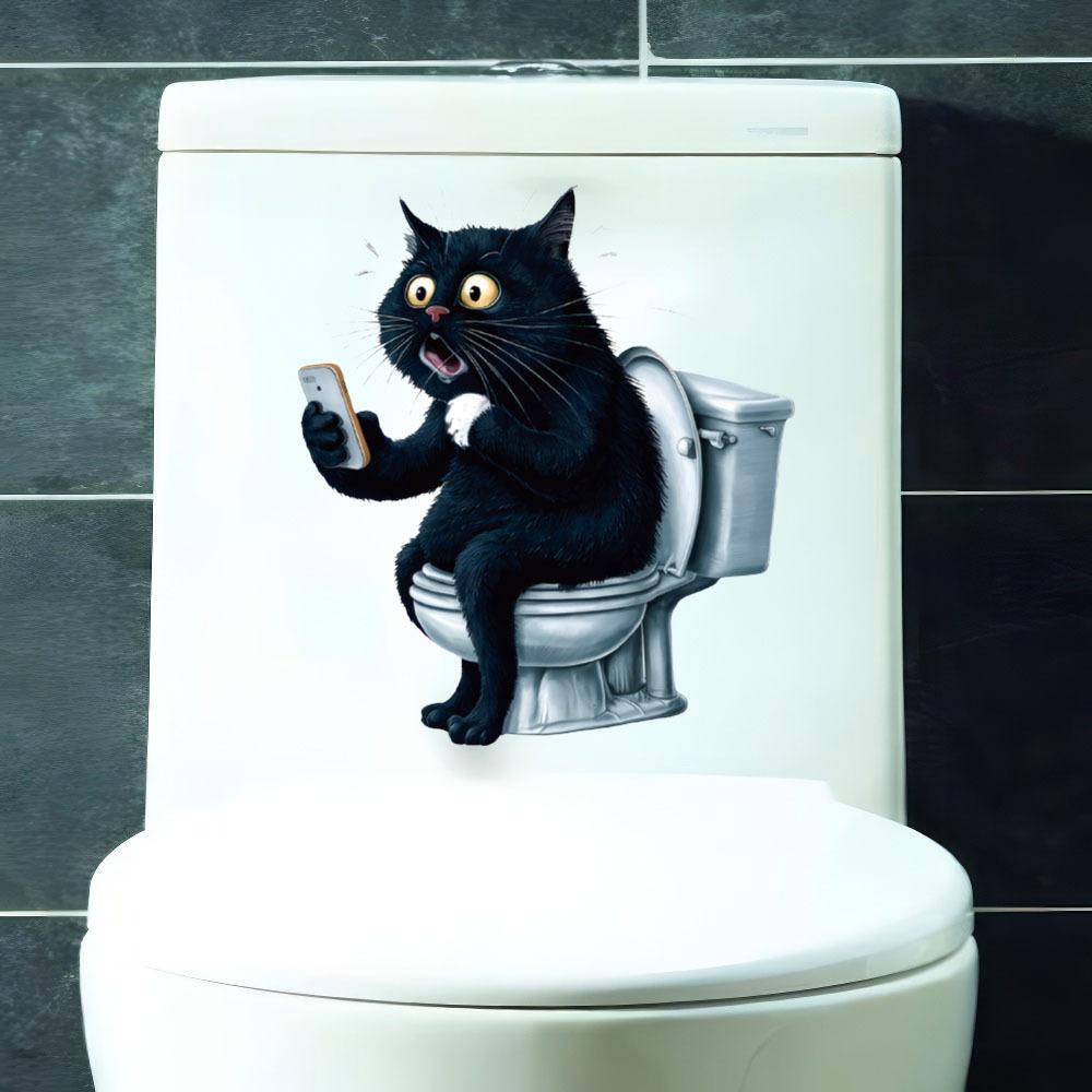 Self-adhesive Cartoon Cat PVC Toilet Stickers for Bathroom Wall Decor