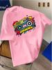 Unisexs Yellow Crew Neck Cotton Tee Graffiti Retro Color Cassette Tape Graphic Loose Short Sleeve Street Casual Summer Daily Shirts