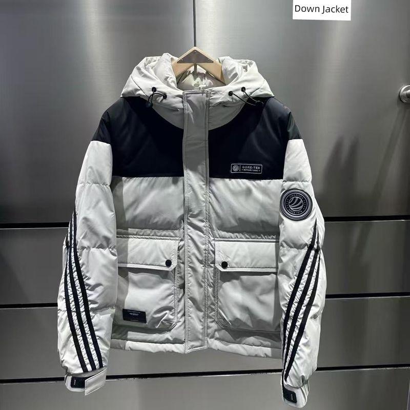 Men's Hooded Down Jacket, Autumn and Winter New Style, Trendy Versatile Color-Blocking, Thickened and Warm, White Duck Down Coat