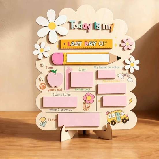 Kids Study Planner First and Last Day of School Board Sign for Kids, Reusable Wooden Cute Desktop Decor Chalkboard Sign, Writing Daily Notes Schedules