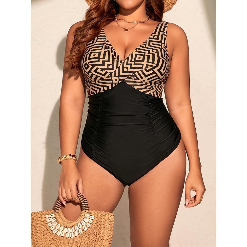 

Женский повседневный слитный купальник большого размера с клетчатым принтом 1XL чёрный