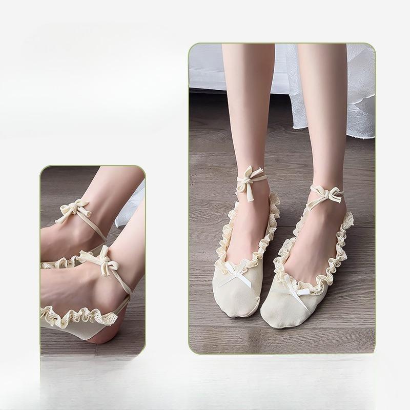Women's Summer Flimsy Lace Ballet Bow Tie Invisible Ice Boat Socks
