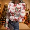 Women's Casual Long Sleeve Christmas Print Neck Ribbed Knit Top
