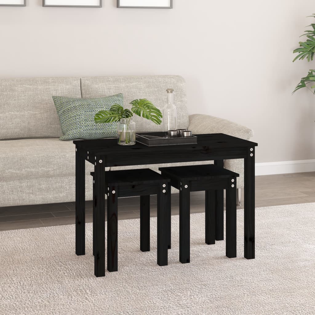 Vidaxl Nesting Tables, 3 Pcs, Black, Solid Pine Wood
