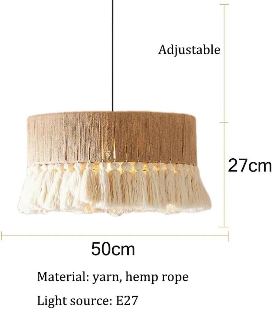 JOYINLED Hand Woven Hemp Rope Chandelier 30/40/50/60cm Large Drum Pendant Light with Tassel Boho Farmhouse Lighting E27 Lamp