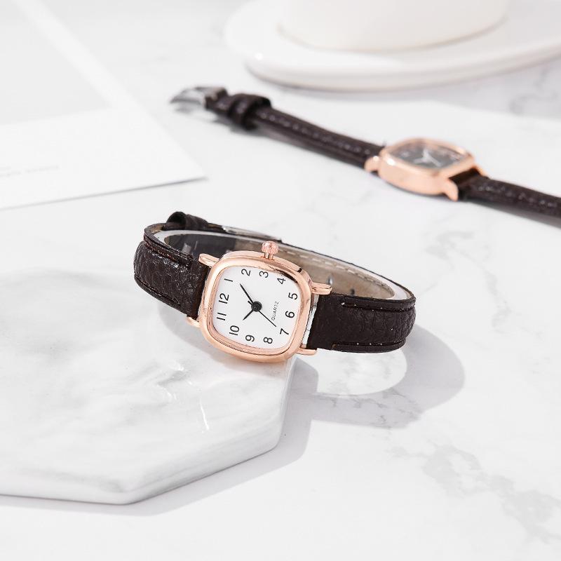 Vierkante Dames Eenvoudige Kleine Wijzerplaat Studentenhorloges Vintage Band Quartz Polshorloge