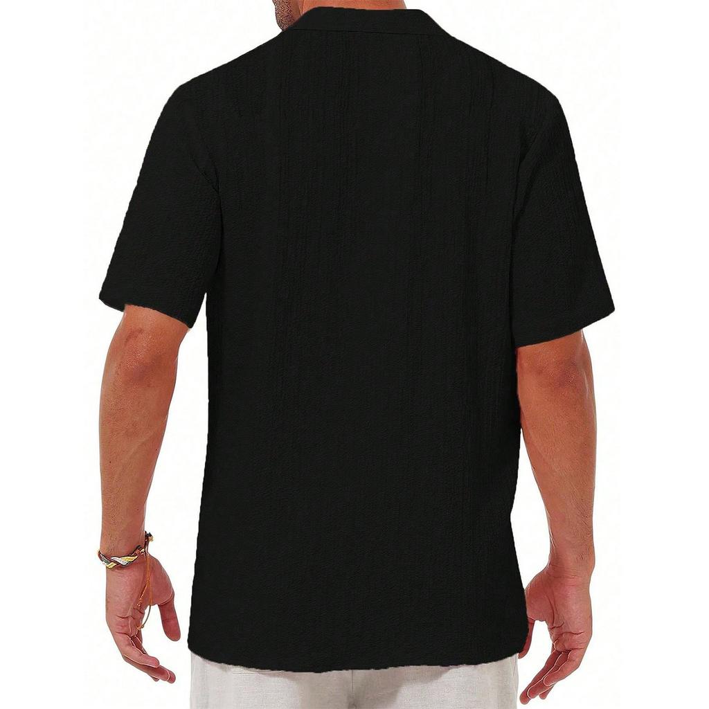 Men'S Fashion Collar Solid Color Shirt Casual Short Sleeved Top