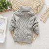 Children's Wool High-Neck Sweater, Cable Knit, Black/White, Unisex Autumn Top