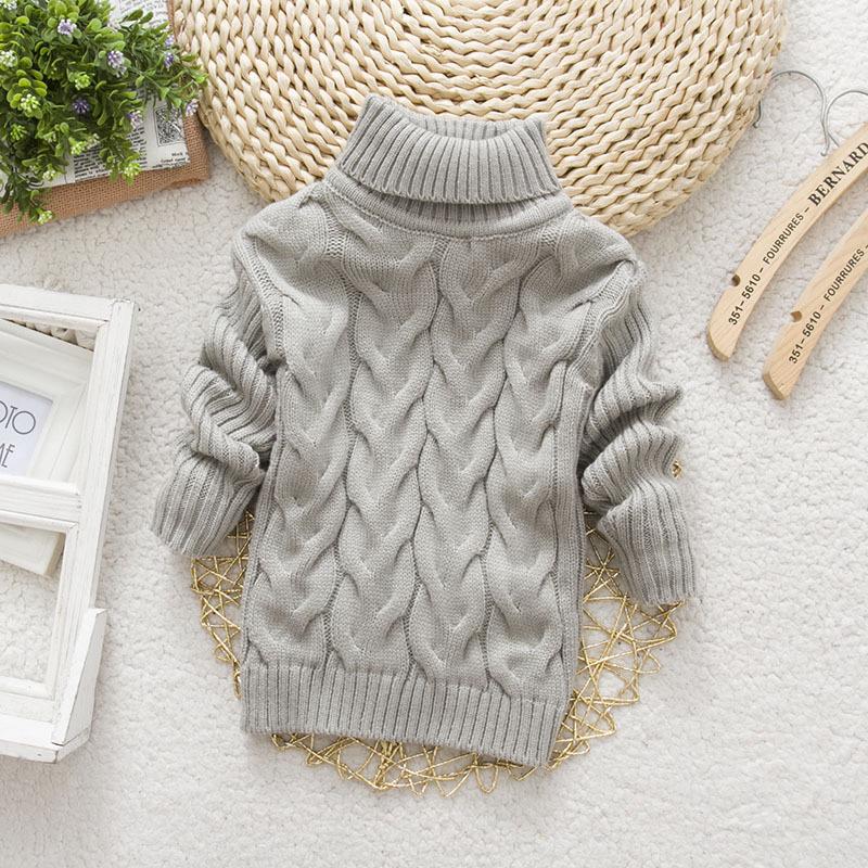 Children's Wool High-Neck Sweater, Cable Knit, Black/White, Unisex Autumn Top